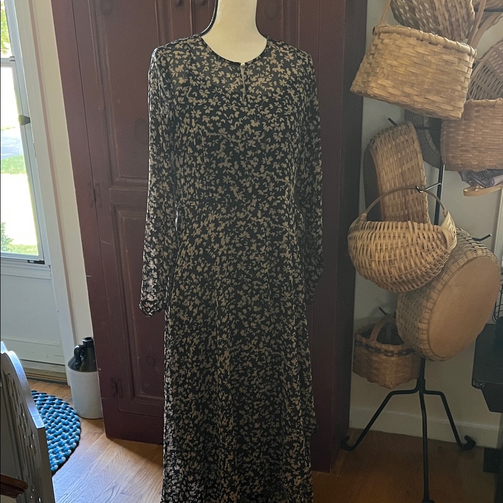 Tommy Hilfiger Black Floral Midi Dress with Beige Print
